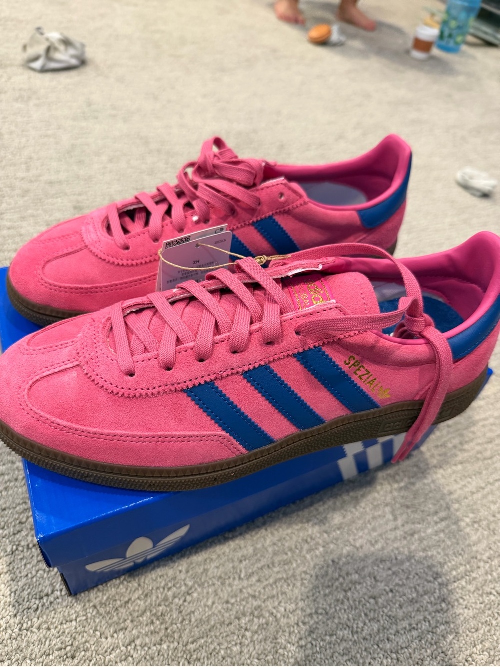 adidas Pink Suede Sneakers with Blue Stripes